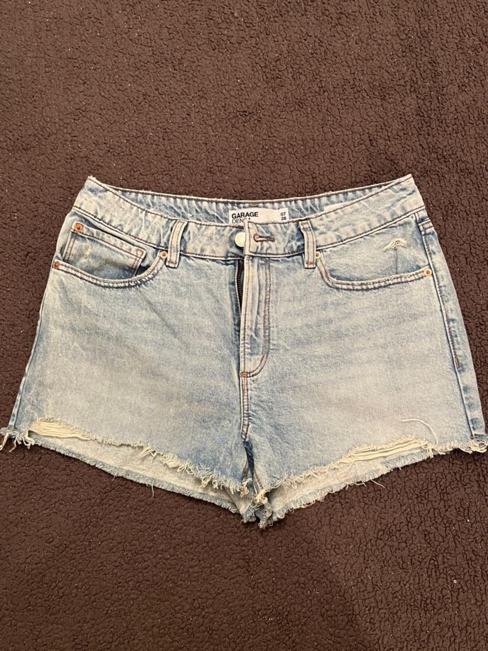 Garage Light Wash Frayed Denim Cutoff Shorts - Blue